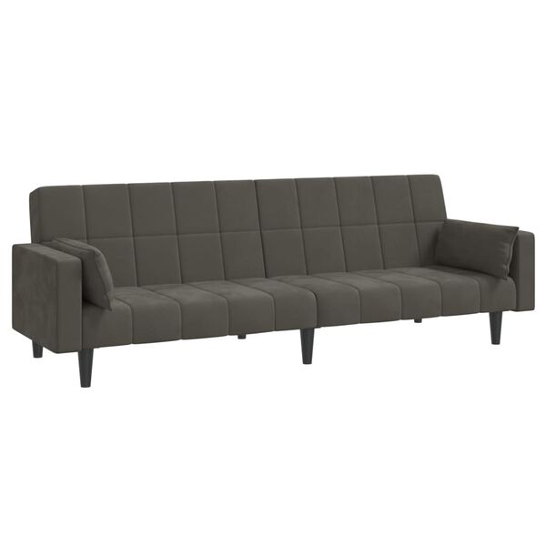 vidaXL Sof&aacute; cama de 2 plazas con dos almohadas terciopelo gris oscuro