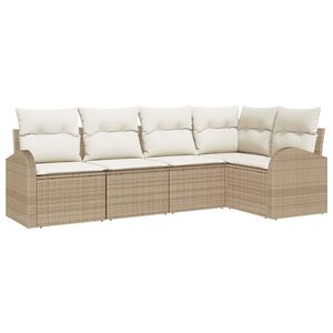 vidaXL Conjunto de sof&aacute;s de jard&iacute;n 5 pcs Beige y rat&aacute;n sint&eacute;tico