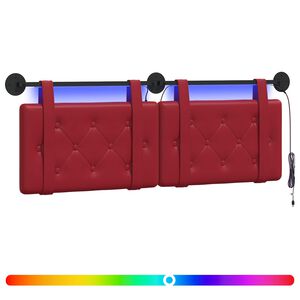vidaXL Cabecero colgante Con luz LED Rojo vino Cuero sint&eacute;tico