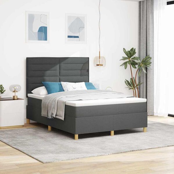 vidaXL Cama Box Spring LED con colch&oacute;n Gris oscuro 140 x 200 cm tela