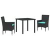 vidaXL Juego de mesa y sillas con coj&iacute;n 3 pcs Negro Rat&aacute;n sint&eacute;tico