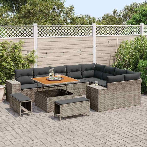 vidaXL Conjunto de sof&aacute; de jard&iacute;n 12 pcs Gris rat&aacute;n sint&eacute;tico