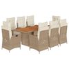 vidaXL Set comedor de jard&iacute;n 9 pzas con cojines rat&aacute;n sint&eacute;tico beige