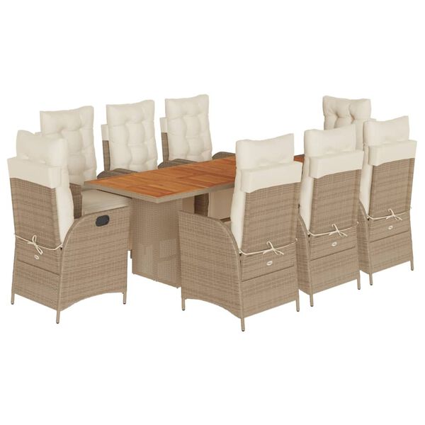 vidaXL Set comedor de jard&iacute;n 9 pzas con cojines rat&aacute;n sint&eacute;tico beige
