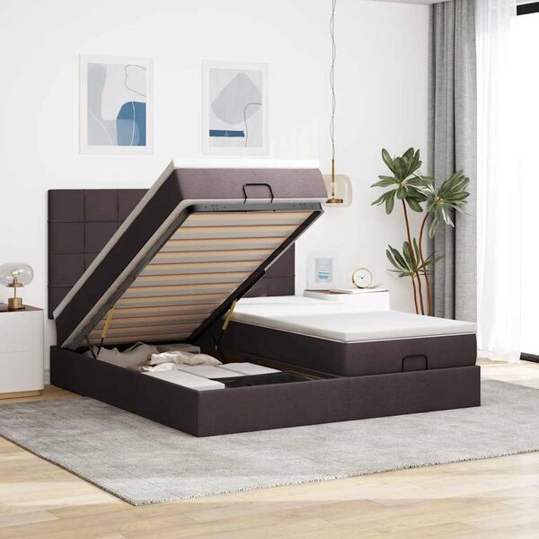 vidaXL Estructura cama otomana colchones tela marrón oscuro 180x200cm
