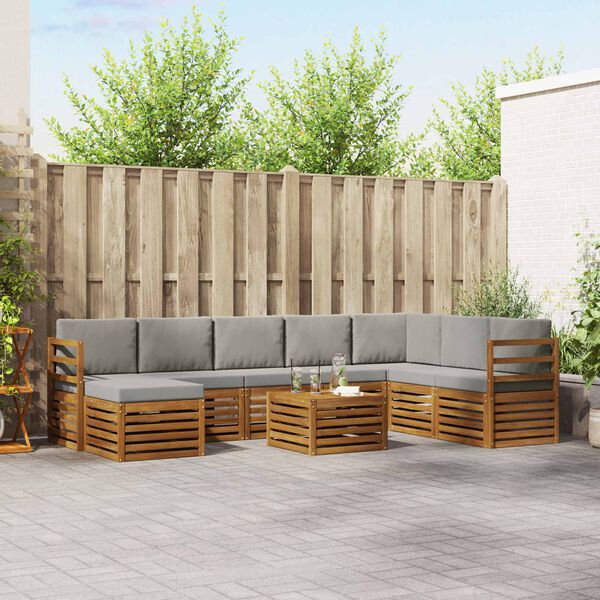 vidaXL Juegos de sof&aacute;s con coj&iacute;n 9 pcs Gris Natural y Claro