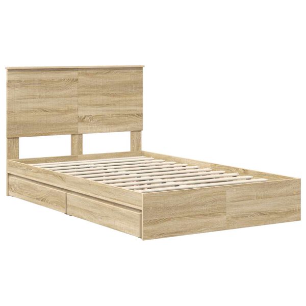 vidaXL Cama con almacenamiento con cabecera Roble Sonoma 120 x 190 cm