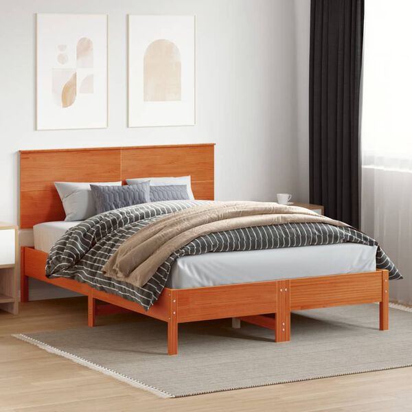 vidaXL Cabecero de cama madera maciza de pino marr&oacute;n cera 160 cm