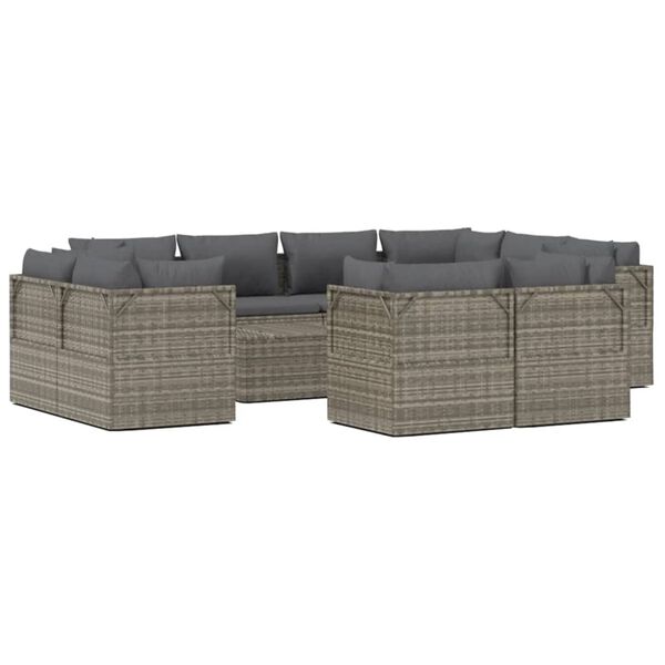 vidaXL Set de muebles de jard&iacute;n 12 pzas cojines rat&aacute;n sint&eacute;tico gris
