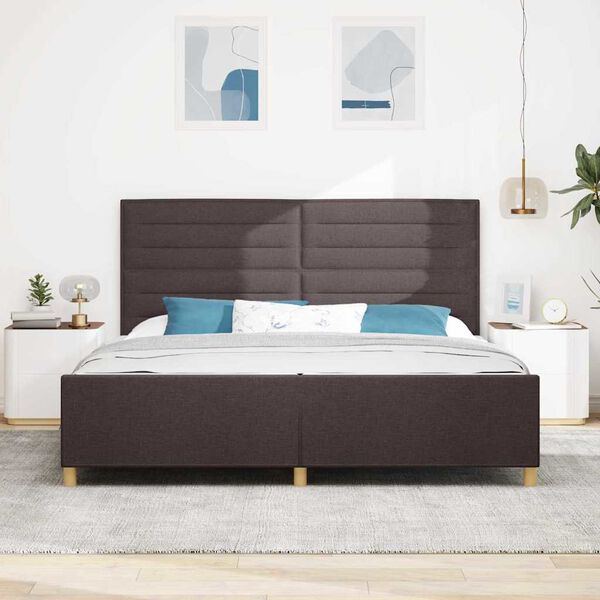 vidaXL Estructura de cama con cabecera Marr&oacute;n oscuro 200 x 200 cm tela