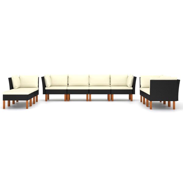 vidaXL Set de muebles de jard&iacute;n 10 pzas cojines rat&aacute;n sint&eacute;tico negro