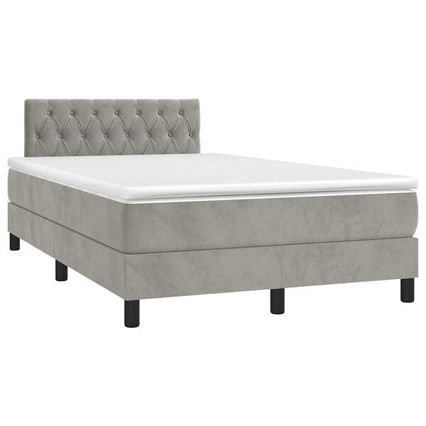 vidaXL Cama box spring colch&oacute;n y LED terciopelo gris claro 120x190 cm
