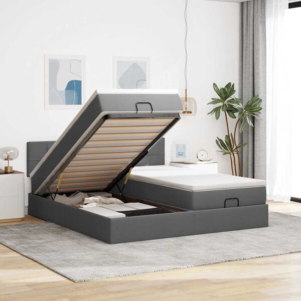 vidaXL Estructura cama otomana colchones tela gris oscuro 180x200cm