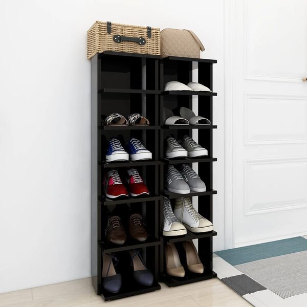 vidaXL Muebles zapateros 2 unidades negro brillante 27,5x27x102 cm