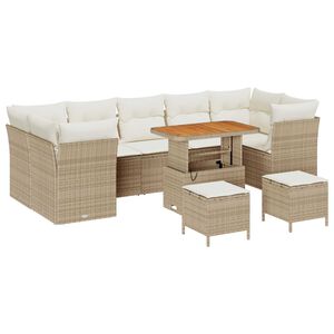 vidaXL Conjunto de sof&aacute;s de jard&iacute;n 10 pcs Beige rat&aacute;n sint&eacute;tico