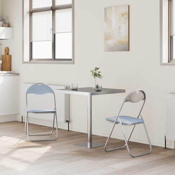 vidaXL Silla Plegable 2 pcs Gris 48 x 43,5 x 81 cm Cuero sint&eacute;tico