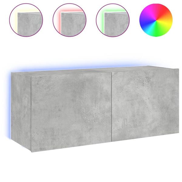 vidaXL Mueble de TV de pared con luces LED gris hormig&oacute;n 100x35x41 cm