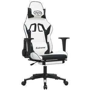 vidaXL Silla gaming masaje y reposapi&eacute;s cuero sint&eacute;tico negro blanco