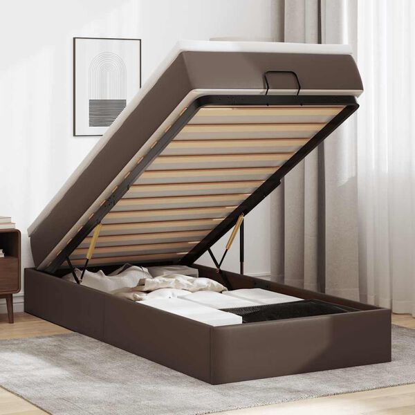 vidaXL Estructura cama otomana colch&oacute;n cuero sint&eacute;tico marr&oacute;n 90x200cm