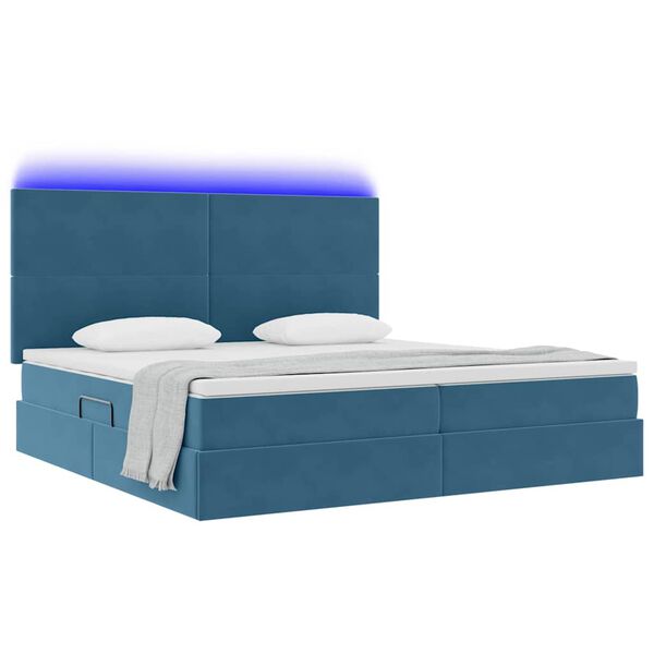 vidaXL Cama con almacenamiento y LED con LED Azul Oscuro 200 x 200 cm