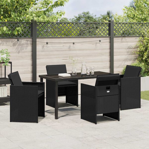 vidaXL Conjunto de Comedor de Jard&iacute;n 5 pcs Negro rat&aacute;n sint&eacute;tico