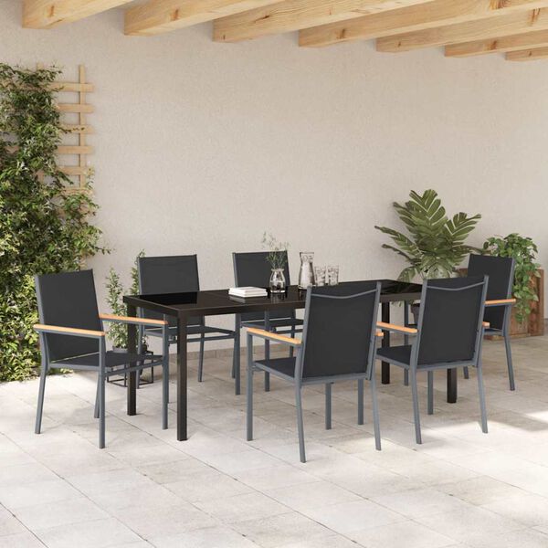 vidaXL Conjunto de Comedor de Jard&iacute;n 7 pcs Negro