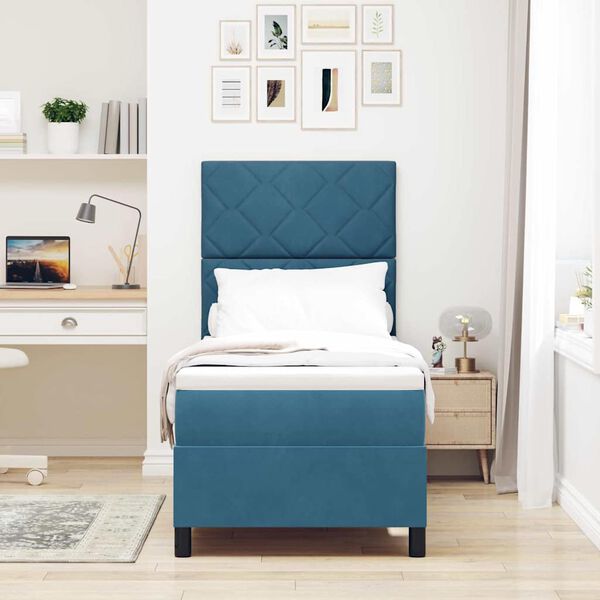 vidaXL Cama Box Spring LED con colch&oacute;n Azul Oscuro 80 x 200 cm tela