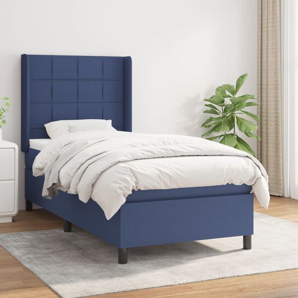 vidaXL Cama box spring con colch&oacute;n tela azul 90x200 cm