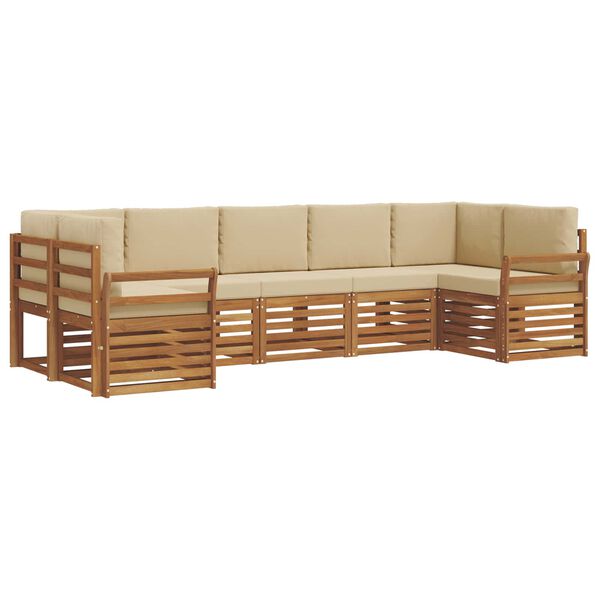 vidaXL Juegos de sof&aacute;s 7 pcs Natural y Beige Madera de Acacia S&oacute;lida