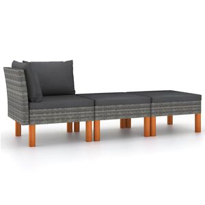 vidaXL Set muebles de jard&iacute;n 3 pzas rat&aacute;n sint&eacute;tico madera eucalipto