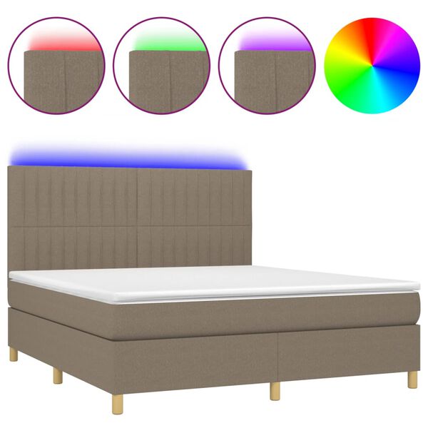 vidaXL Cama box spring colch&oacute;n y luces LED tela gris taupe 160x200 cm