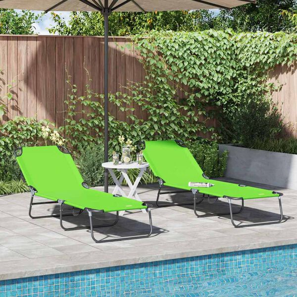 vidaXL Tumbona plegable 2-persona 2 pcs Verde 56 x 189 x 87cm tela