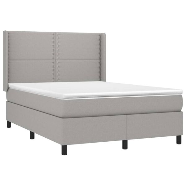 vidaXL Cama box spring colch&oacute;n y luces LED tela gris claro 140x190 cm