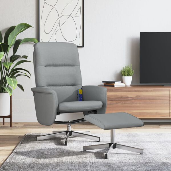 vidaXL Sill&oacute;n reclinable de masaje con reposapi&eacute;s tela gris claro