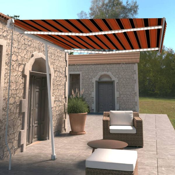 vidaXL Toldo manual retr&aacute;ctil con luz LED naranja y marr&oacute;n 300x250 cm