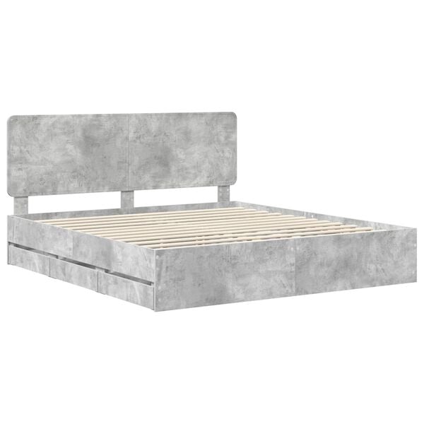 vidaXL Estructura de cama Gris Concreto 200 x 200 cm Madera Ingenieril