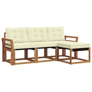 vidaXL Conjunto de sof&aacute;s de exterior con coj&iacute;n 4 pcs Natural y Crema