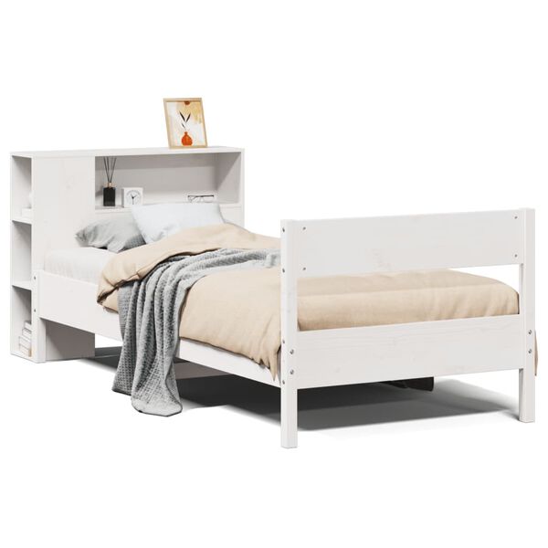 vidaXL Cama con estantería sin colchón madera maciza blanca 75x190 cm