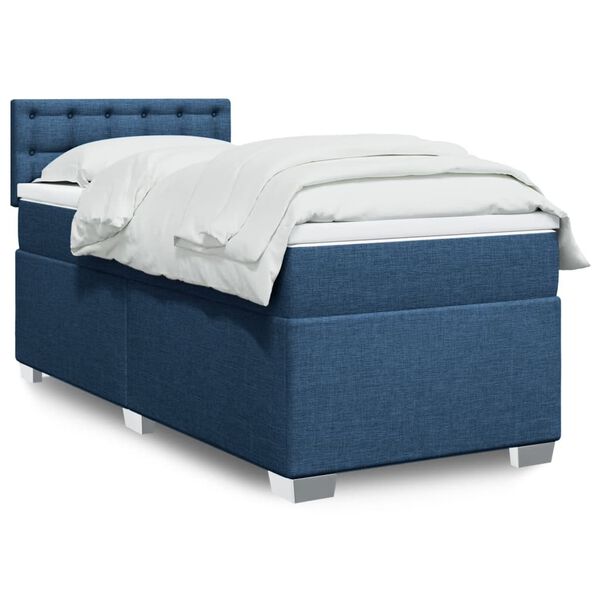 vidaXL Cama box spring con colch&oacute;n tela azul 90x190 cm