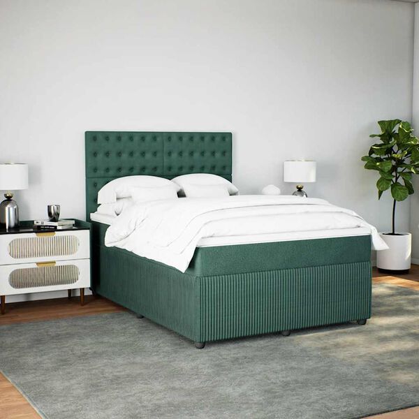 vidaXL Cama box spring con colch&oacute;n terciopelo verde oscuro 140x200 cm