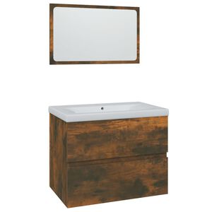 vidaXL Set de muebles de ba&ntilde;o madera contrachapada color roble ahumado