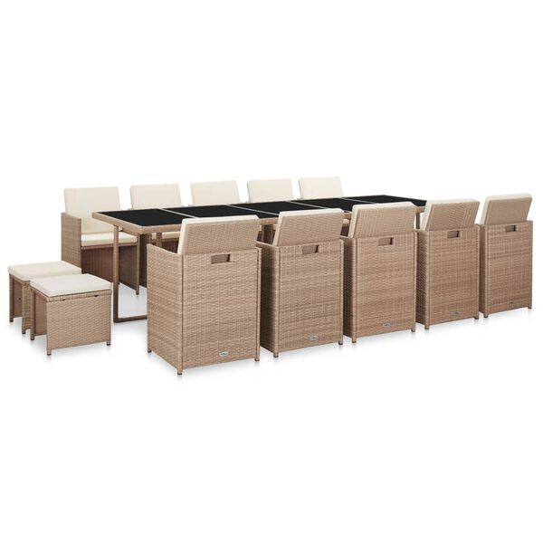 vidaXL Set comedor de jard&iacute;n 15 piezas y cojines rat&aacute;n sint&eacute;tico beige