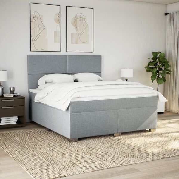 vidaXL Cama box spring con colch&oacute;n tela gris claro 180x200 cm