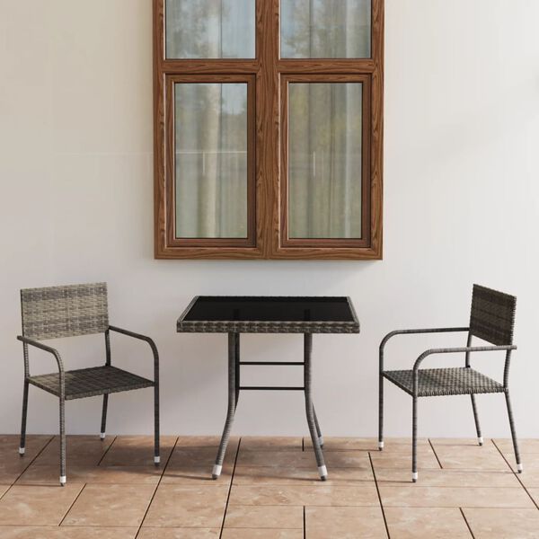 vidaXL Set comedor jard&iacute;n 3 pzas rat&aacute;n sint&eacute;tico gris antracita y gris
