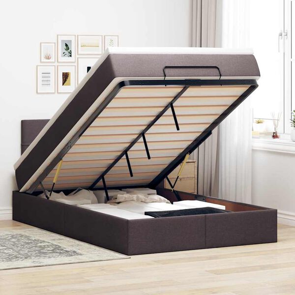 vidaXL Estructura de cama otomana colch&oacute;n tela marr&oacute;n oscuro 120x190cm