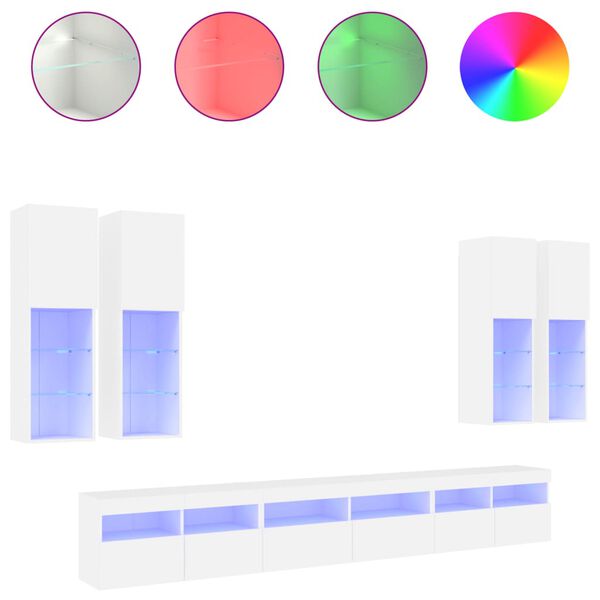 vidaXL Mueble de pared de TV con luces LED 7 piezas blanco