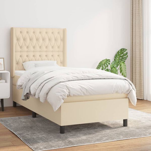 vidaXL Cama box spring con colch&oacute;n tela color crema 100x200 cm
