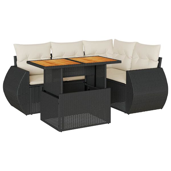 vidaXL Set de muebles de jard&iacute;n 5 pzas y cojines rat&aacute;n sint&eacute;tico negro