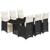 vidaXL Set de mesa y sillas de jard&iacute;n 7 pzas y cojines rat&aacute;n PE negro