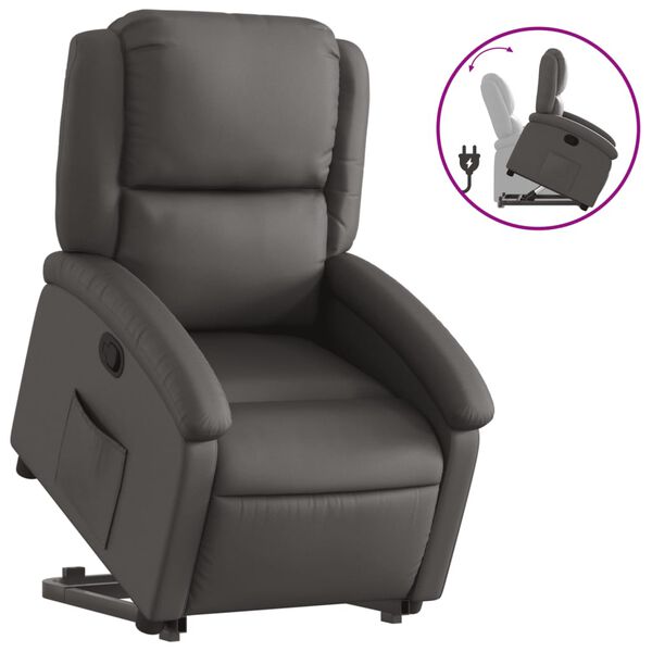 vidaXL Sillón reclinable elevable cuero auténtico gris